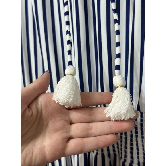 NWOT CABANA LIFE ESSENTIALS NAVY STRIPE SMOCKED WAIST DRESS WOMEN'S MEDIUM - Picture 4 of 13